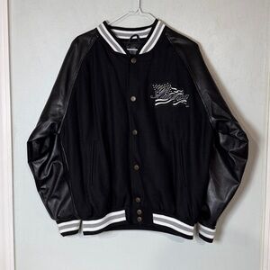 Steve & Barry’s America Spell Out Flag Graphic Black Letterman Varsity Jacket S